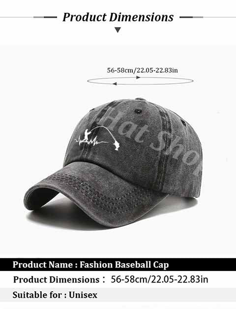 Outdoor Casual Baseball Cap with Angler's ECG Pattern, Suitable for Fishing Enthusiasts.