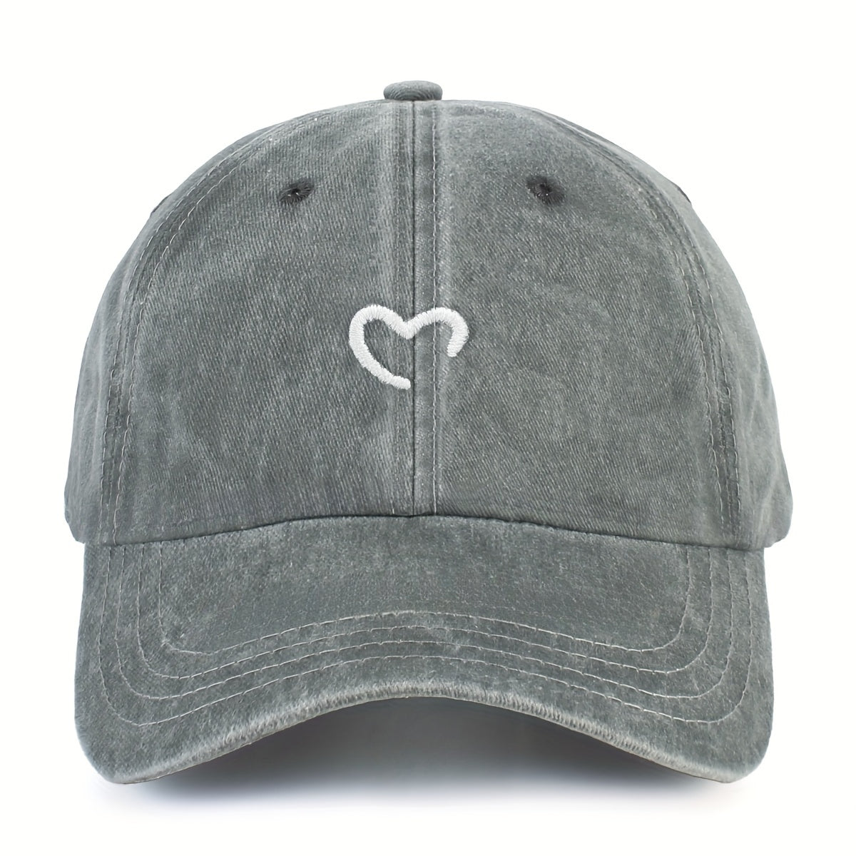 Women'S Heart-Shaped Embroidered Vintage Washed Baseball Cap, Adjustable Size, Suitable for Urban Vacation Wear