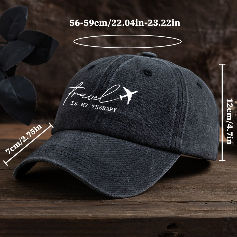 Fun Letter Airplane Print Baseball Cap Classic Washed Distressed Retro Curved Brim Hat Outdoor Casual Sports Running Hiking Camping Fishing Hat Soft Comfortable Dad Hat Individual Street Rock Hip-Hop Hat