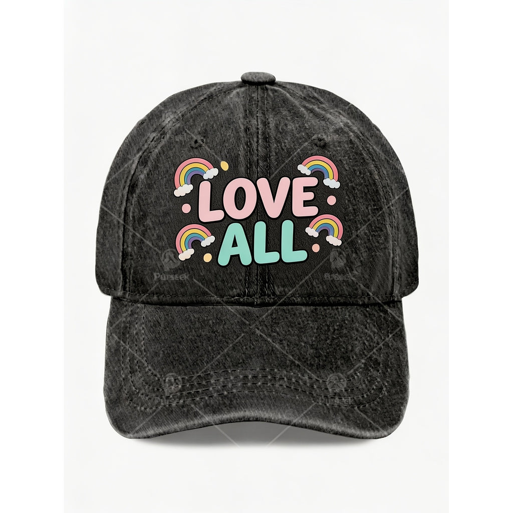 Rainbow Pride Vintage Baseball Cap for Men & Women - Retro Multicolor Love All Graphic, Adjustable Pull-String Closure, Machine Washable Suitable for Casual Streetwear, Pride Events, Anniversary Gifts