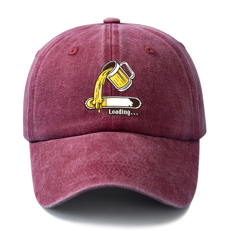 A Unisex Fashionable and Versatile Printed Beer Progress Bar Baseball Cap, Featuring a Classic Vintage Washed Lightweight Curved Brim. Suitable for Outdoor Vacations, Travel, Camping, and Other Casual Occasions. Also Ideal as a Hip-hop Hat
