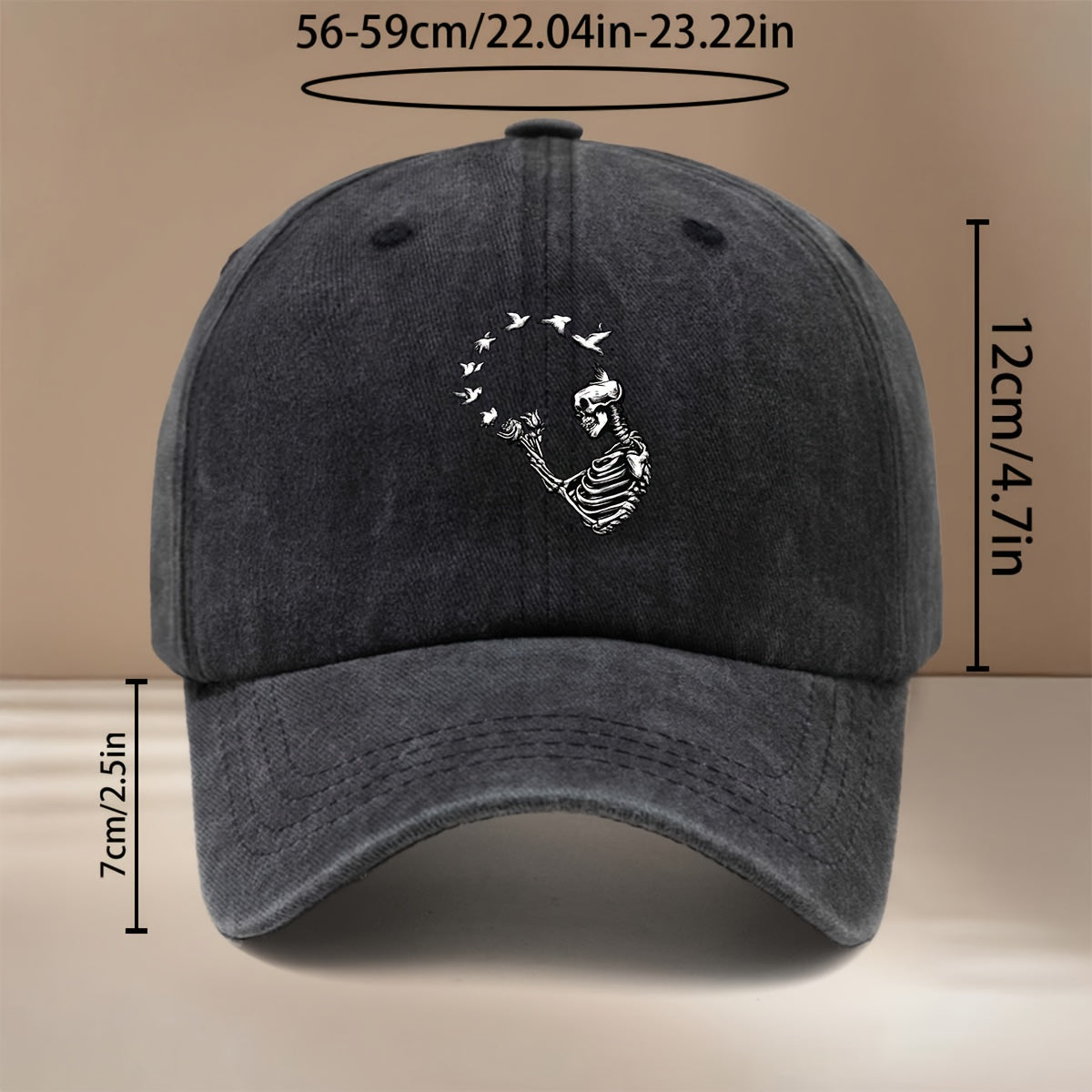 A Relaxed Six-Panel Baseball Cap Featuring a Skull And Bird Design, Suitable for Both Men And Women. This Vintage-Style Hat Is Perfect for Parties, Camping, And Hip-Hop Outfits. It'S Lightweight, Stylish, And Has a Comfortable Fit
