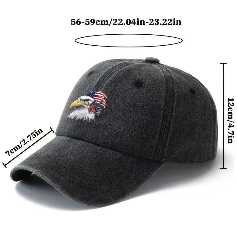A Unisex Fashionable and Versatile Printed Floral Eagle Baseball Cap, Featuring a Classic Vintage Washed Outdoor Lightweight Curved Brim Design. Suitable for Outdoor Vacations, Travel, Camping, and Other Casual Occasions. Ideal for Holiday Parties