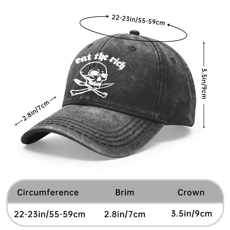 1pc Gothic Punk Baseball with Eat The Rich Skull Print - Adjustable Unisex Hat Suitable for Men & Women, Vintage Washed Design for Outdoor, Casual Wear, Gifts for Goth Subculture Fashion, Iconic Gothic Style