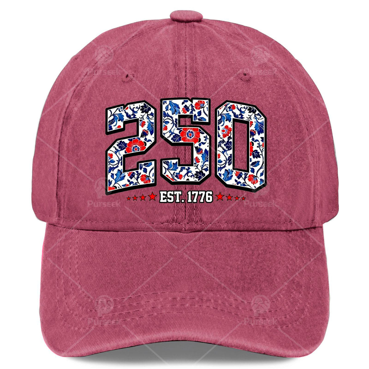 Floral Flag 250 Years 1776-2026 250th Birthday 4th of July Baseball Hat Unisex
