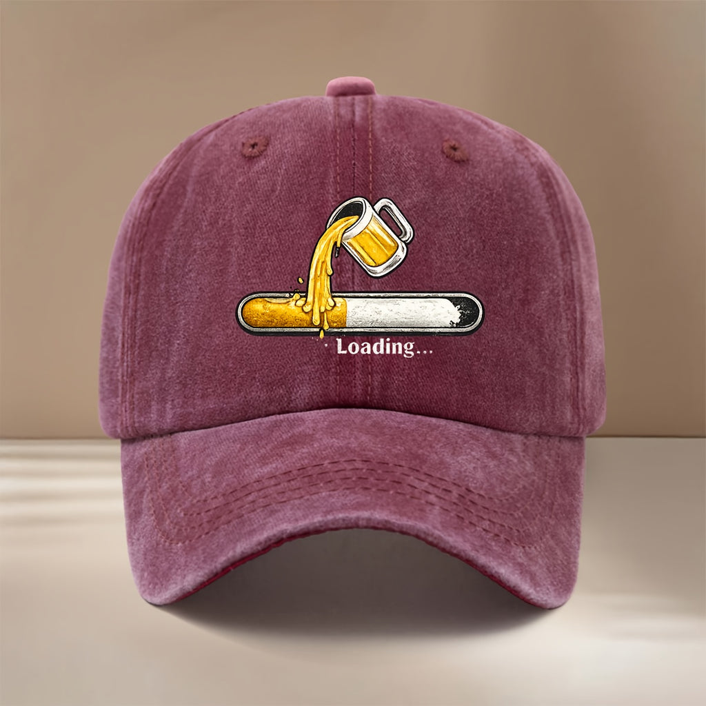 Beer Loading Graphic Baseball Cap, Highly Versatile for Styling, Curved Brim Hat, Unisex, Vintage Distressed Look, for Carnival Parties, Gatherings, Camping, Hip-Hop Hat, Lightweight and Comfortable Duckbill Cap,  Adjustable Size, Six-Panel Hat