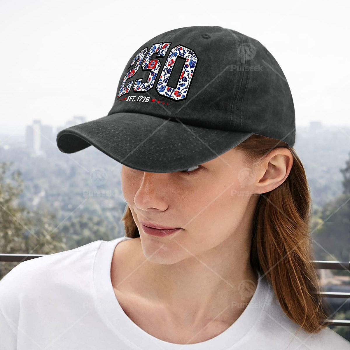 Floral Flag 250 Years 1776-2026 250th Birthday 4th of July Baseball Hat Unisex