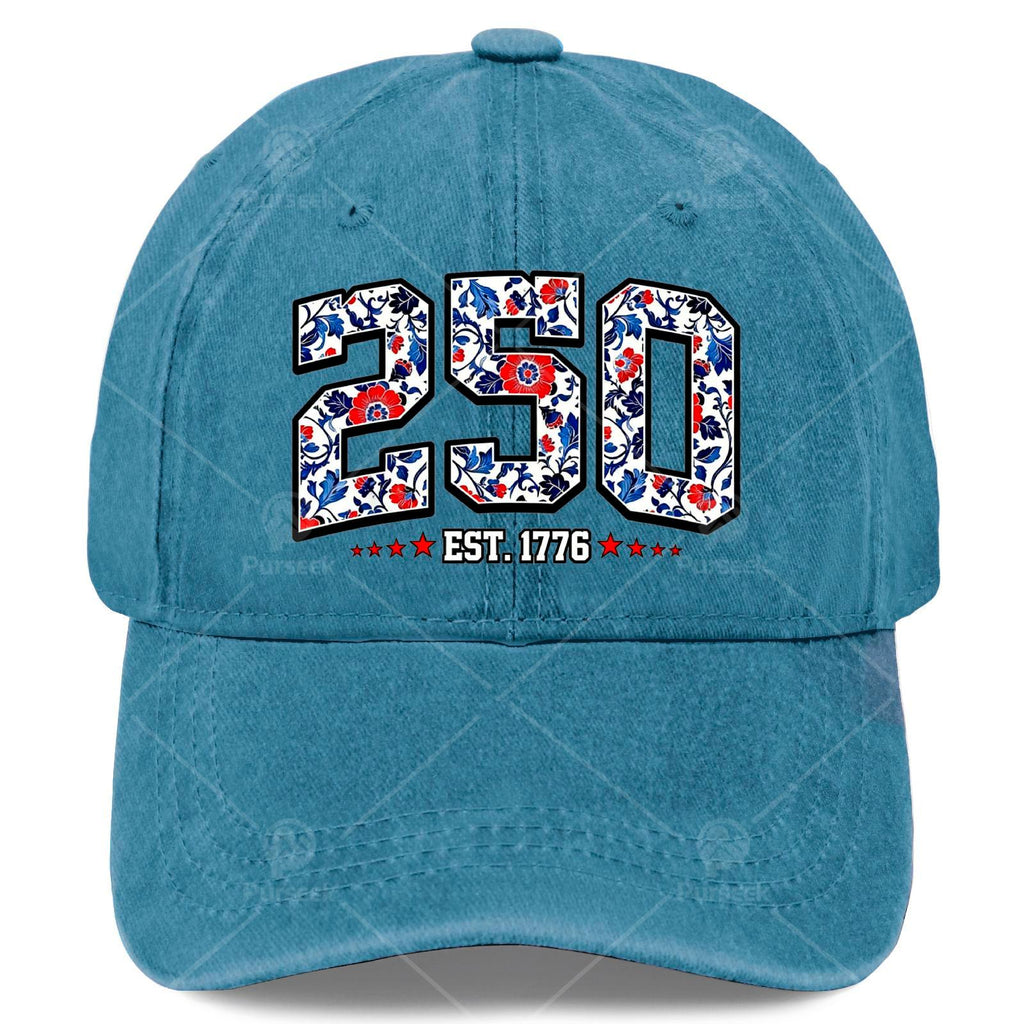 Floral Flag 250 Years 1776-2026 250th Birthday 4th of July Baseball Hat Unisex