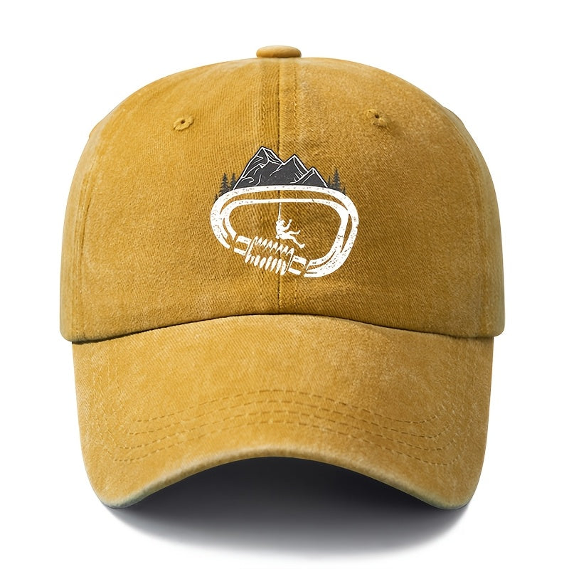 A Unisex Fashionable and Versatile Printed Rock Climbing Baseball Cap, Featuring a Classic Vintage Washed Outdoor Lightweight Curved Brim. Suitable for Casual Occasions Such as Outdoor Vacations, Travel, and Camping. Also Works as a Hip-hop Hat