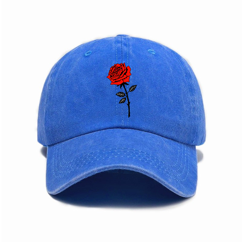 Washed Distressed Printed Baseball Cap Adult Easy Casual Style Rose Flower Print Washed Distressed Soft Top Vintage Baseball Cap Unisex All-Match Hat