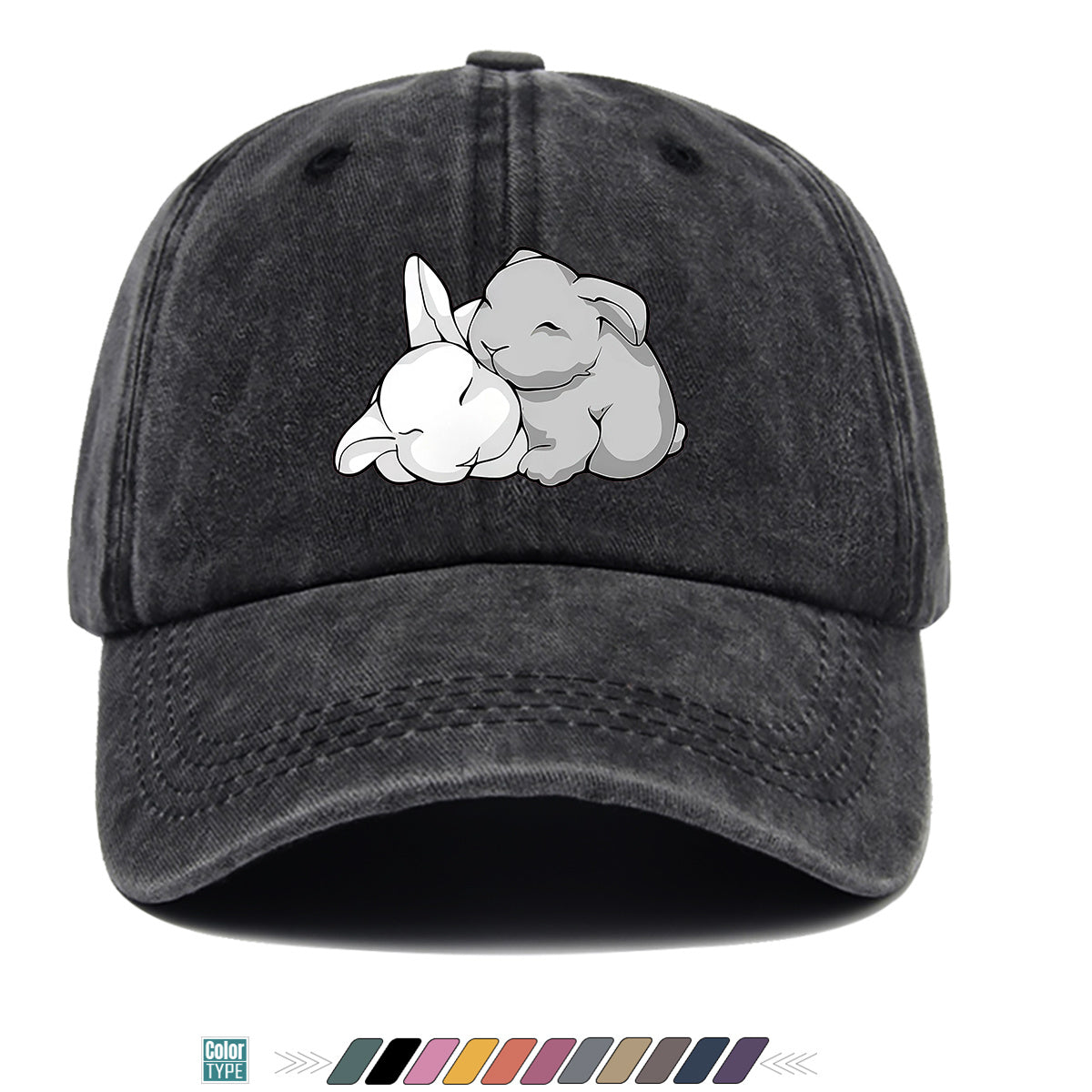 1pc Cuddling Cartoon Rabbits Print Baseball Cap, Soft and Adorable Animal Pattern Hat, Comfortable and Breathable Sun Hat, Stylish Simple  Hat, Unisex Adjustable Baseball Cap, Daily Casual Hat, Couple's Date Hat, Suitable for Daily Outings