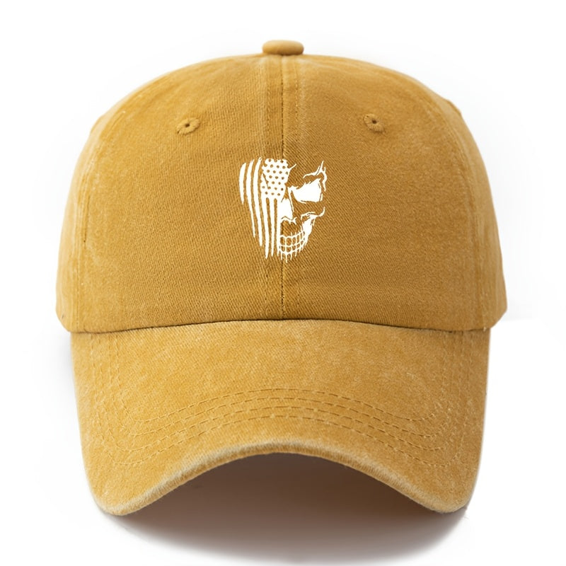 A Stylish And Adaptable Unisex Cap with a Printed Skull Design And a Classic Vintage Washed Look, Perfect for Outdoor Activities Like Vacations, Travel, And Camping. Great for Casual Events And Holiday Celebrations, Especially in Hip-Hop Culture