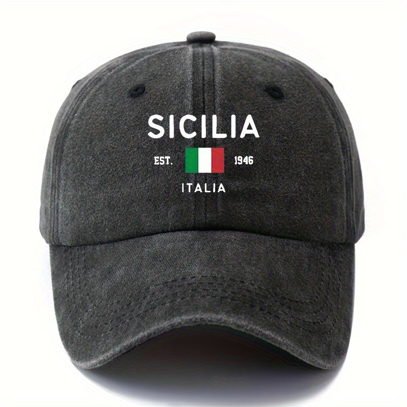 MAKEFGE Unisex SICILIA EST.1946 ITALIA Truck Baseball Cap- Italian Flag Color Design, Adjustable Snapback, 5pcs Breathable Fabric, Casual Outdoor Travel Camping Hat, Suitable for Men and Women, Fashionable and Durable Headwear, Casual Style,  Travel