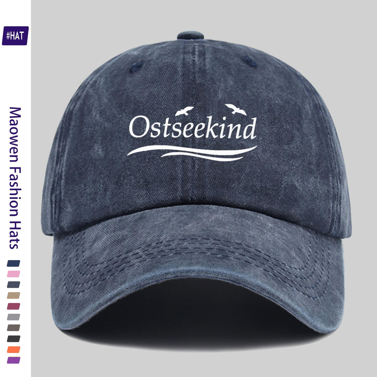 1pc Vintage Washed Duckbill Trucker Hat with Ostseekind & Seagull Logo Print, Adjustable Snapback Cap Suitable for Outdoor Fishing, Hunting, Vacations, Unisex for Men & Women, Machine Washable, Retro Logo