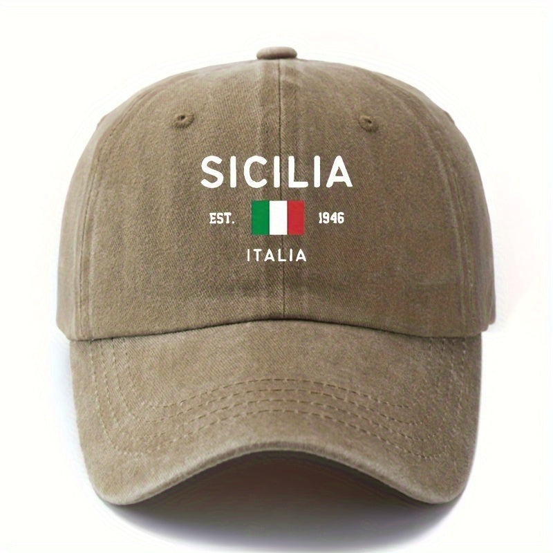 MAKEFGE Unisex SICILIA EST.1946 ITALIA Truck Baseball Cap- Italian Flag Color Design, Adjustable Snapback, 5pcs Breathable Fabric, Casual Outdoor Travel Camping Hat, Suitable for Men and Women, Fashionable and Durable Headwear, Casual Style,  Travel