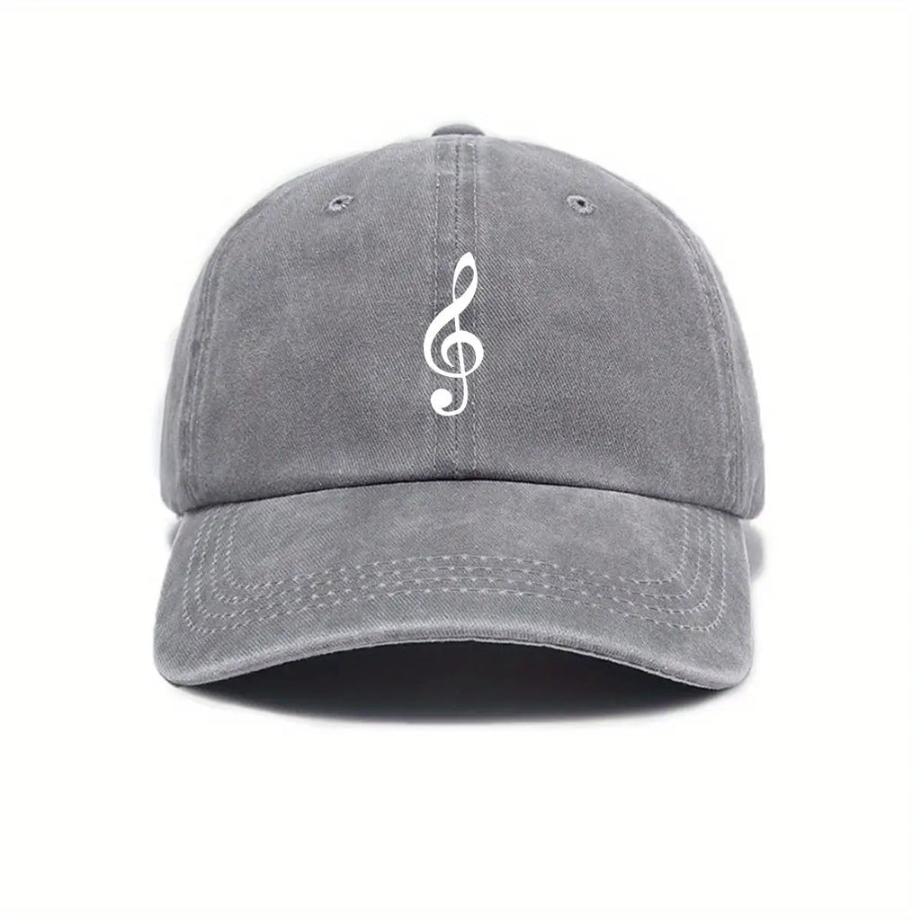 Unisex Adjustable Baseball Cap with Treble Clef Print, Urban Retro Washed Design, Available in 5 Colors (Black/Dark Gray/Purple/Mustard Green/Midnight Blue), Outdoor Casual Hat, Street Fashion, Breathable Fabric, Vintage Style