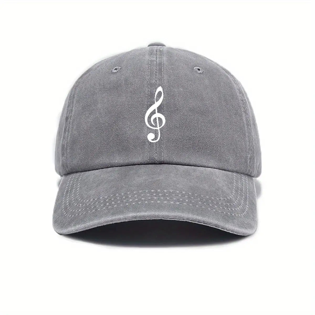 Unisex Adjustable Baseball Cap with Treble Clef Print, Urban Retro Washed Design, Available in 5 Colors (Black/Dark Gray/Purple/Mustard Green/Midnight Blue), Outdoor Casual Hat, Street Fashion, Breathable Fabric, Vintage Style