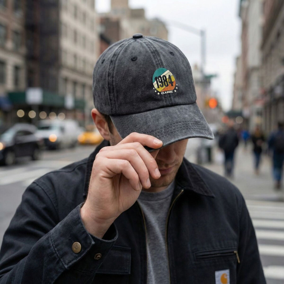 1984 Classic-Inspired, '1984 Classic' Text Color Design Vintage Washed Distressed Duckbill Cap Unisex Outdoor Baseball Cap Adjustable Washed Vintage Style Lightweight Breathable Golf Cap