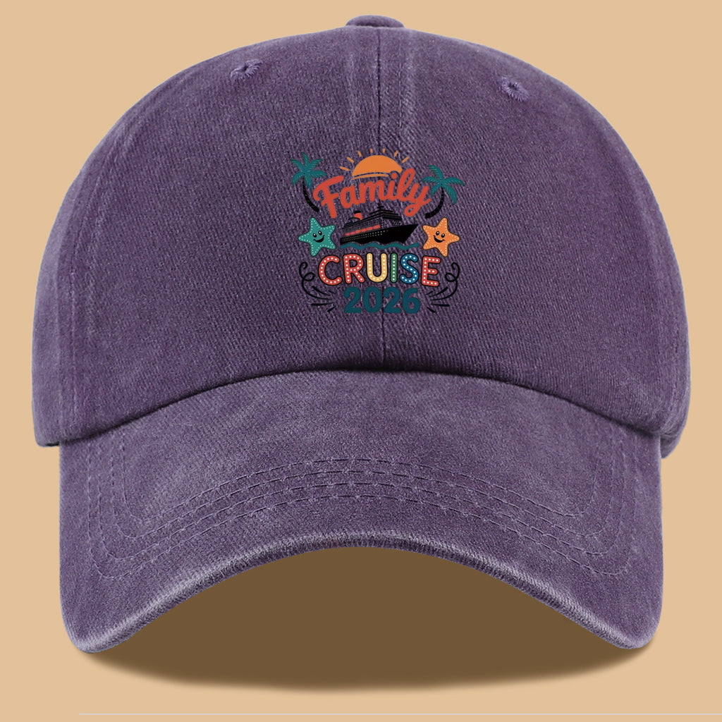 1pc "Family Mail Steamer 2025.98inch" Themed Printed Baseball Cap, Fun Cartoon Mail Steamer Ship, Stars, Palm Trees, Sunset Pattern, Fashionable Casual Sun Hat, Unisex, Adjustable Size, Dad's Fishing Hat, Mom's Vacation Hat, Suitable for Family