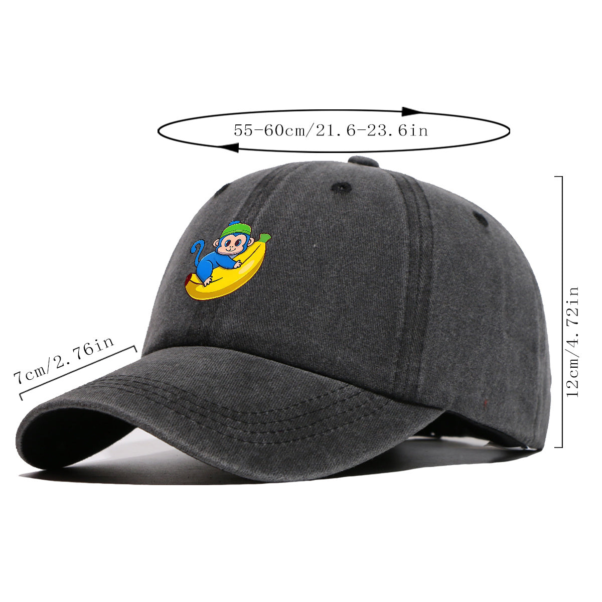 1pc Blue Monkey Banana Print Baseball Cap - Adjustable Unisex & Hat with Monkey & Banana, Suitable for Daily Wear, Outdoor Activities, Amusement Parks, Birthday Gifts - Cute Birthday Present for And