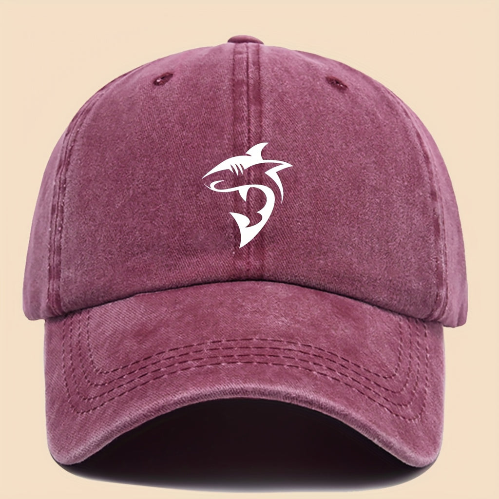 1 Unisex Ocean-themed Baseball Cap with White Shark Print - Breathable Adjustable Dad Hat for Skateboarding, Hiking, Fishing | Stylish Couple's Outdoor Accessory, Perfect Gift for Birthdays, Christmas, Halloween, Thanksgiving | Black Casual Hat |