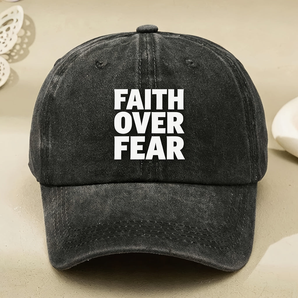 Faith Over Fear Motivational Quote Baseball Cap for Men Women Vintage Casual Street Style Hat Anniversary Gift