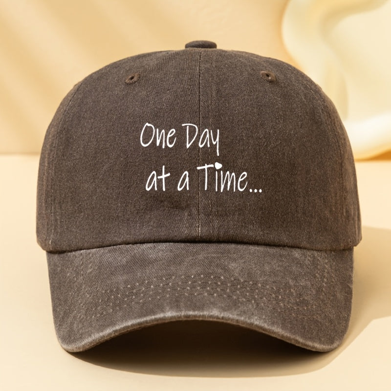 Men's Vintage ONE DAY AT A TIME Lettering Baseball Cap - Soft Breathable Hat Suitable for Dad, Boyfriend Birthday & Father's Day Gifts, Outdoor Casual Wear, Hand Washable Textile Material