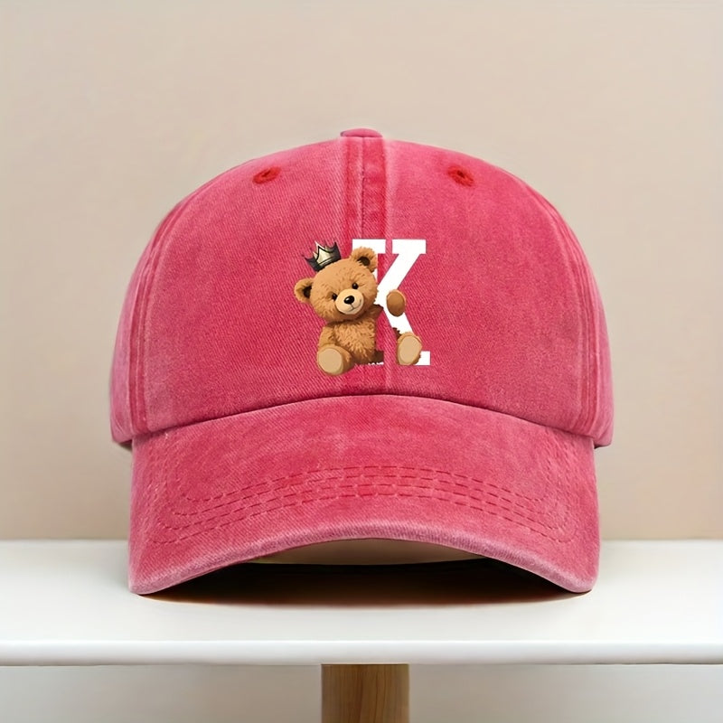 Adjustable Baseball Cap with Cartoon Bear and Crown Print, Suitable for Outdoor Travel, Camping, Sunny Activities, Parties, and Unisex Hip-hop Style
