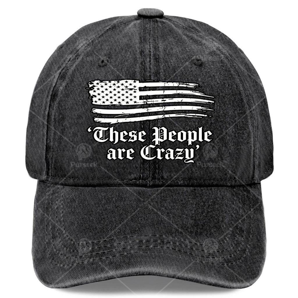 These People Are Crazy USA Flag Vintage Baseball Suitable for &, Retro Washed Unisex Hat with Full-Body Flag Print, Lightweight Round for 4th of, Games, Casual Wear