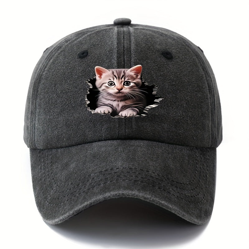 MAKEFGE Adjustable UPF Baseball Cap with Cat Ear & Iconic Kitten Print - Lightweight Washed Hip-Hop Hat Suitable for Outdoor, Casual Wear,, for -day Sun