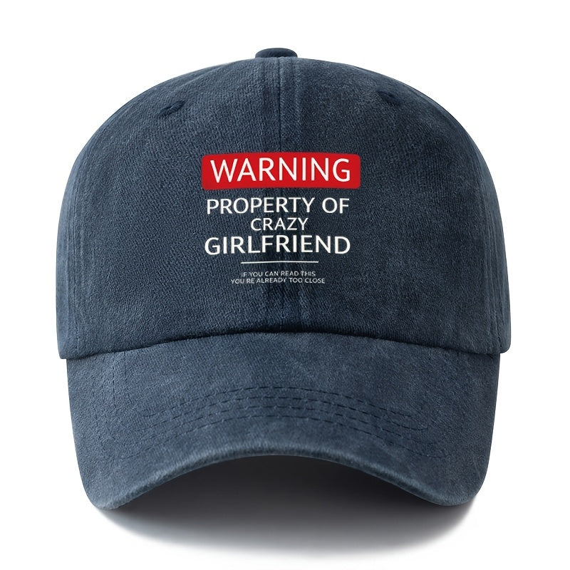 Unisex Fashion Versatile Printed WARNING Baseball Cap, Classic Retro Washed Outdoor Lightweight Curved Brim Hat, Trucker Cap, Suitable for Outdoor Vacation Travel Camping And Casual Occasions, Holiday Party Hip-Hop Hat