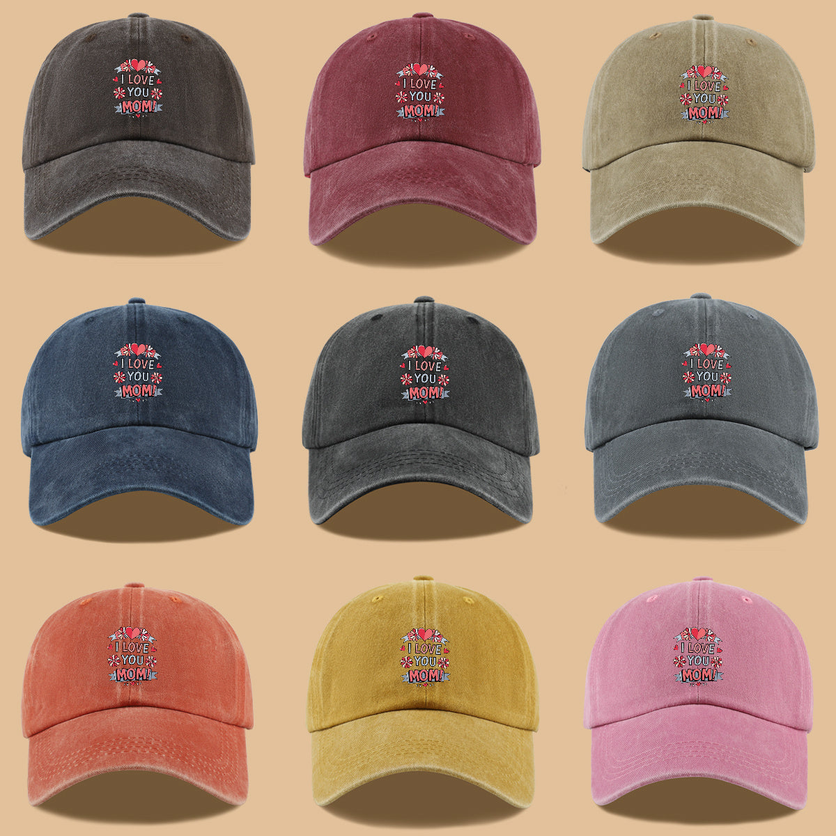 1pc Heart Flower "I LOVE YOU MOM!" Design Printed Baseball Cap, Comfortable and Breathable Sun Hat, Stylish and Beautiful, Unisex Adjustable Baseball Cap, Mom's Everyday Versatile Hat, Holiday Commemorative Hat, Suitable for Shopping