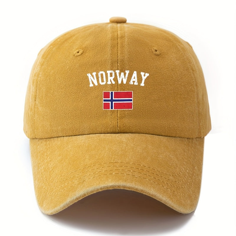 Unisex Norwegian Flag & NORWAY Lettering Vintage Cap - Norway Pride Outdoor Travel Hat, Lightweight Curved Brim, Hand Washable Black Norwegian Flag for &, Casual Wear Accessory (Norwegian Flag)
