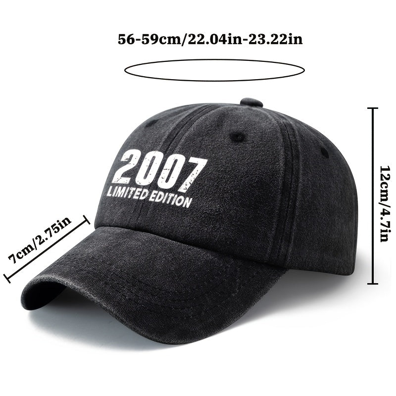 Unisex, Fashionable And Versatile Printed 2007 LIMITED EDITION Baseball Cap, Classic Retro Washed Outdoor Lightweight Curved Brim Cap, Suitable for Outdoor Vacations, Travel, Camping, And Other Casual Occasions, Hip-Hop Cap for Holiday Parties