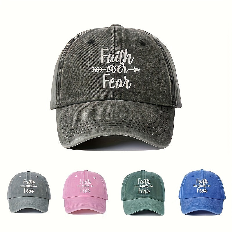 1 FAITHOVERFEAR (Rebranded as coolcheer) Adjustable Snapback Baseball Cap - Unisex Lightweight Breathable Trucker Hat with Curved Brim, Metal Buckle Closure, All-Season White Washed Look for Men & Women, Golf, Casual (Hand Washable) -