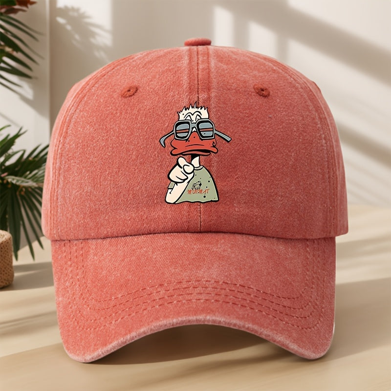 Cartoon Duck Print Baseball Cap Classic Washed Distressed Vintage Duckbill Hat Soft Comfortable Sweat-Absorbing Breathable Hat Outdoor Leisure Sports Hiking Camping Fishing Hat Individual Street Hip-Hop Hat