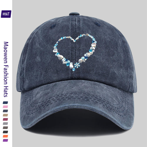 1 Shell and Ice Heart Print Washed Vintage Trucker Dad Hat- Adjustable Snapback Baseball Cap, Suitable for Sports, Outdoor Activities, Travel, and Everyday Casual Wear, Unisex, Lightweight Shell Texture Hat with Shell and Ice Heart Pattern, Durable