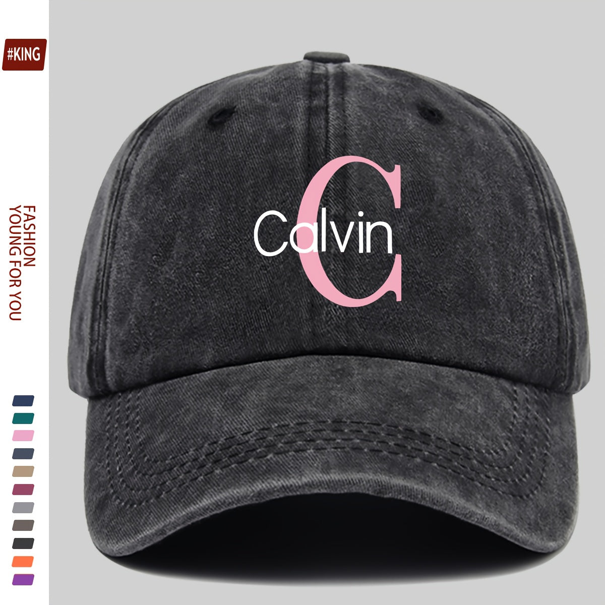 1pc Pink "Calvin" Logo Printed Retro Baseball Cap - Japanese Easy Fresh Style, Comfortable And Breathable with Adjustable Size, Unisex Street Skateboard Cap, Perfect for Outdoor Activities Like Hiking, Travel, Golf, Beach Parties, And Fishing