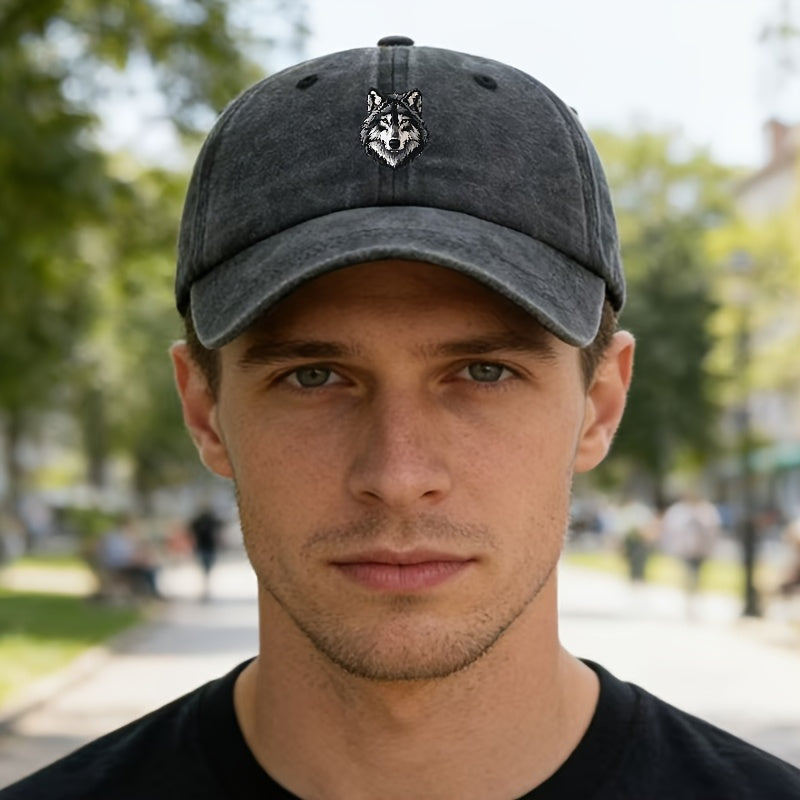 A Stylish And Adaptable Printed Husky Baseball Cap for All Genders, Showcasing a Timeless Vintage Wash And a Lightweight Curved Brim Design Perfect for Outdoor Activities. Great for Vacations, Travel, Camping