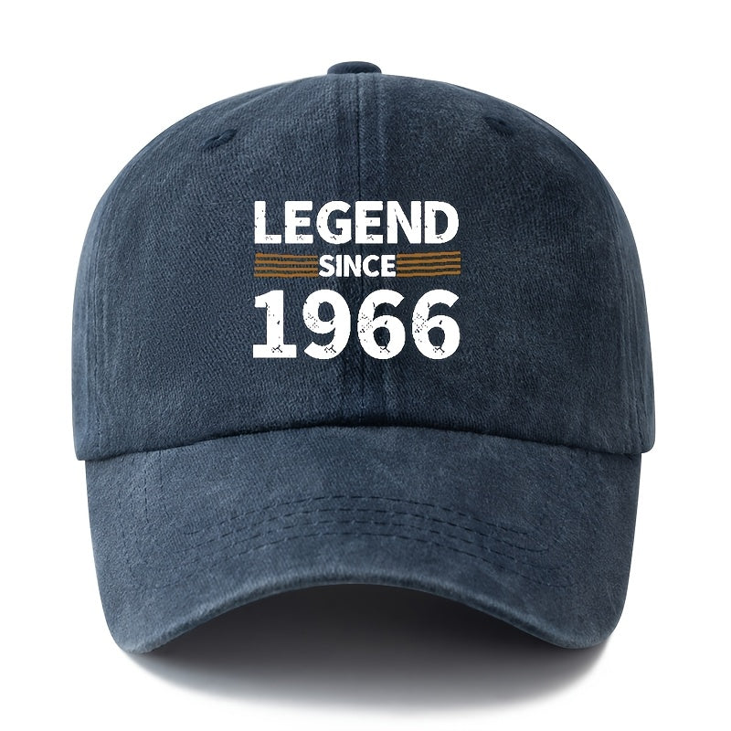 A Unisex Fashionable and Versatile Printed "LEGEND SINCE 1966" Baseball Cap, Featuring a Classic Vintage Washed Lightweight Curved Brim. Suitable for Outdoor Vacations, Travel, Camping, and Other Casual Occasions. Also Ideal as a Hip-hop Cap