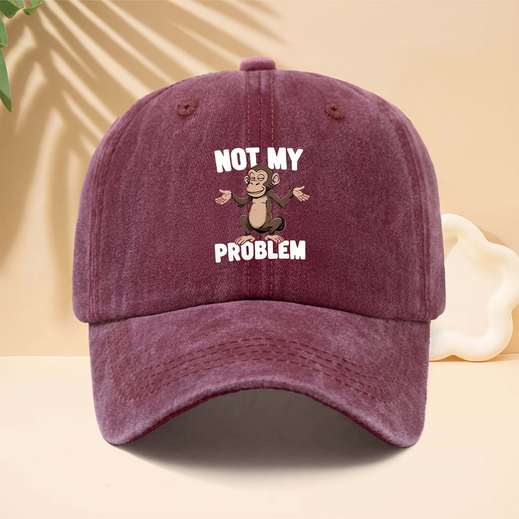 Baseball Cap with NOT MY PROBLEM Monkey Pattern, American Modern Funny Slouchy Street Style Adjustable Unisex Casual Hat, All-Season Adjustable Brim Hat for Walking, Parties, Shopping, Dates, And Parties, Hip-Hop Hat with Soft Top Design