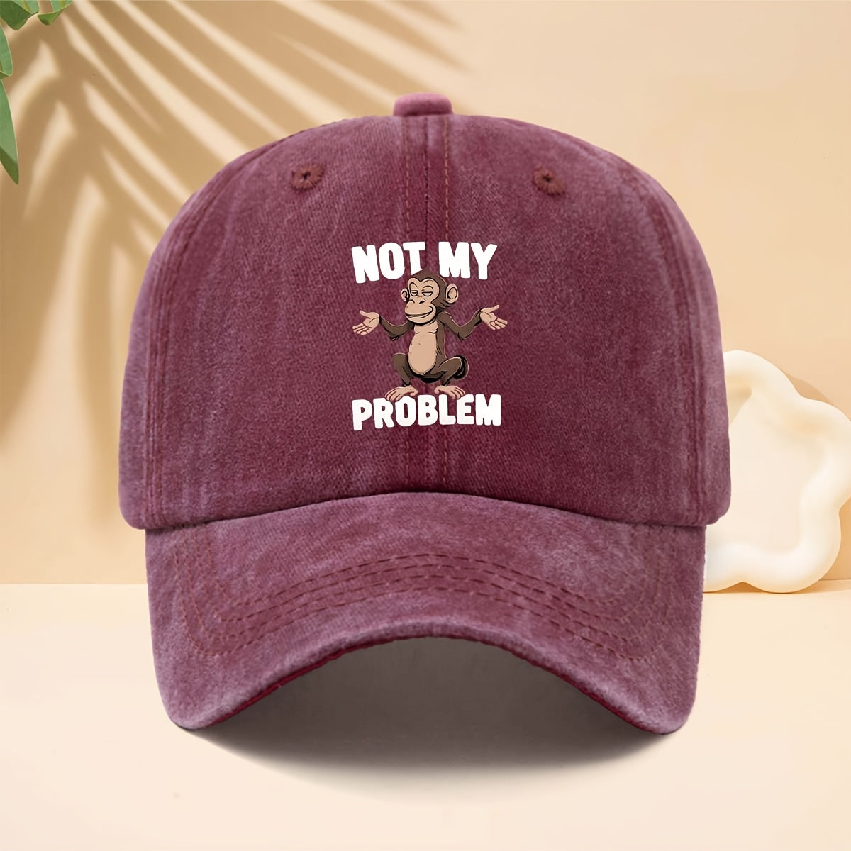 Baseball Cap with NOT MY PROBLEM Monkey Pattern, American Modern Funny Slouchy Street Style Adjustable Unisex Casual Hat, All-Season Adjustable Brim Hat for Walking, Parties, Shopping, Dates, And Parties, Hip-Hop Hat with Soft Top Design