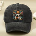 Retro Hippie Soul Baseball Cap - 60S/70S Style with Floral And Peace Symbols (Sunflowers, Peace Sign) - Deep Navy Blue Adjustable Snapback Hat with Colorful Accents - Lightweight Washed Effect, Suitable for Both Men And Women - Machine Washable