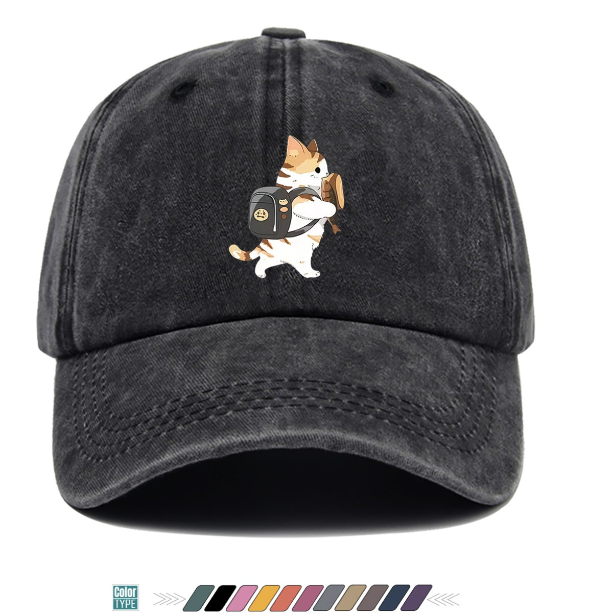 1pc Cartoon Orange White Cat Back Bag Fish Dry Print Baseball Cap Cute Fun Sun Hat Fashion Casual All-Match Unisex Baseball Cap Adjustable Size Daily Hat Commute Street Style Suitable for Daily Outing Shopping Dating Walking Weekend Gatherings Comfo