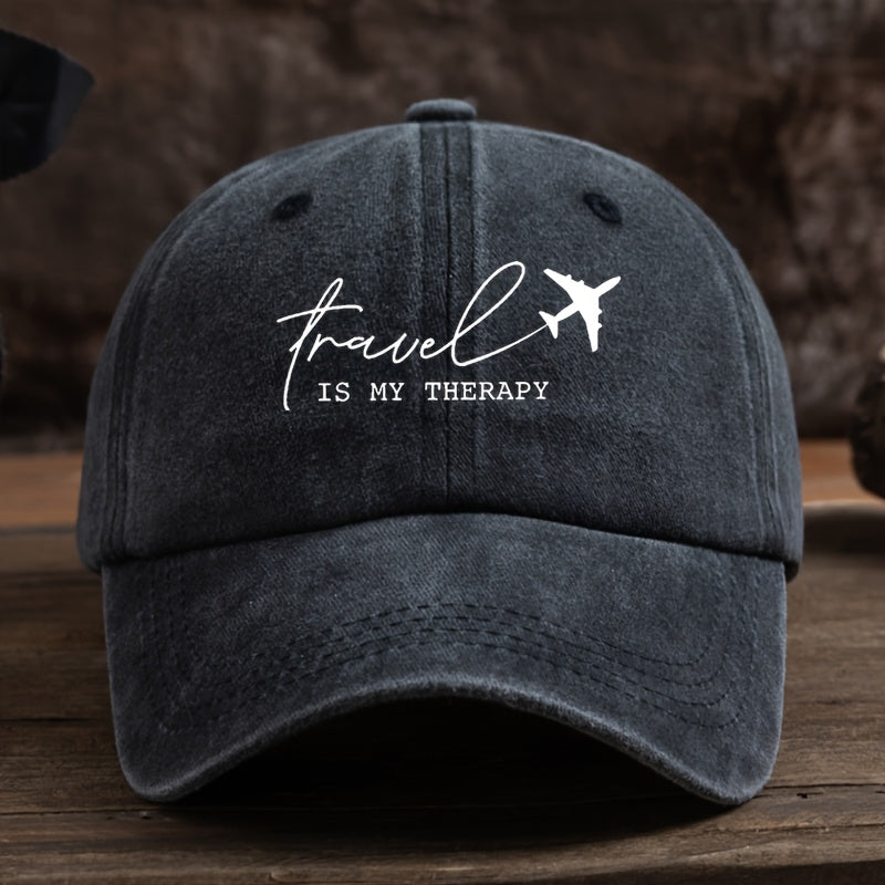 Fun Letter Airplane Print Baseball Cap Classic Washed Distressed Retro Curved Brim Hat Outdoor Casual Sports Running Hiking Camping Fishing Hat Soft Comfortable Dad Hat Individual Street Rock Hip-Hop Hat