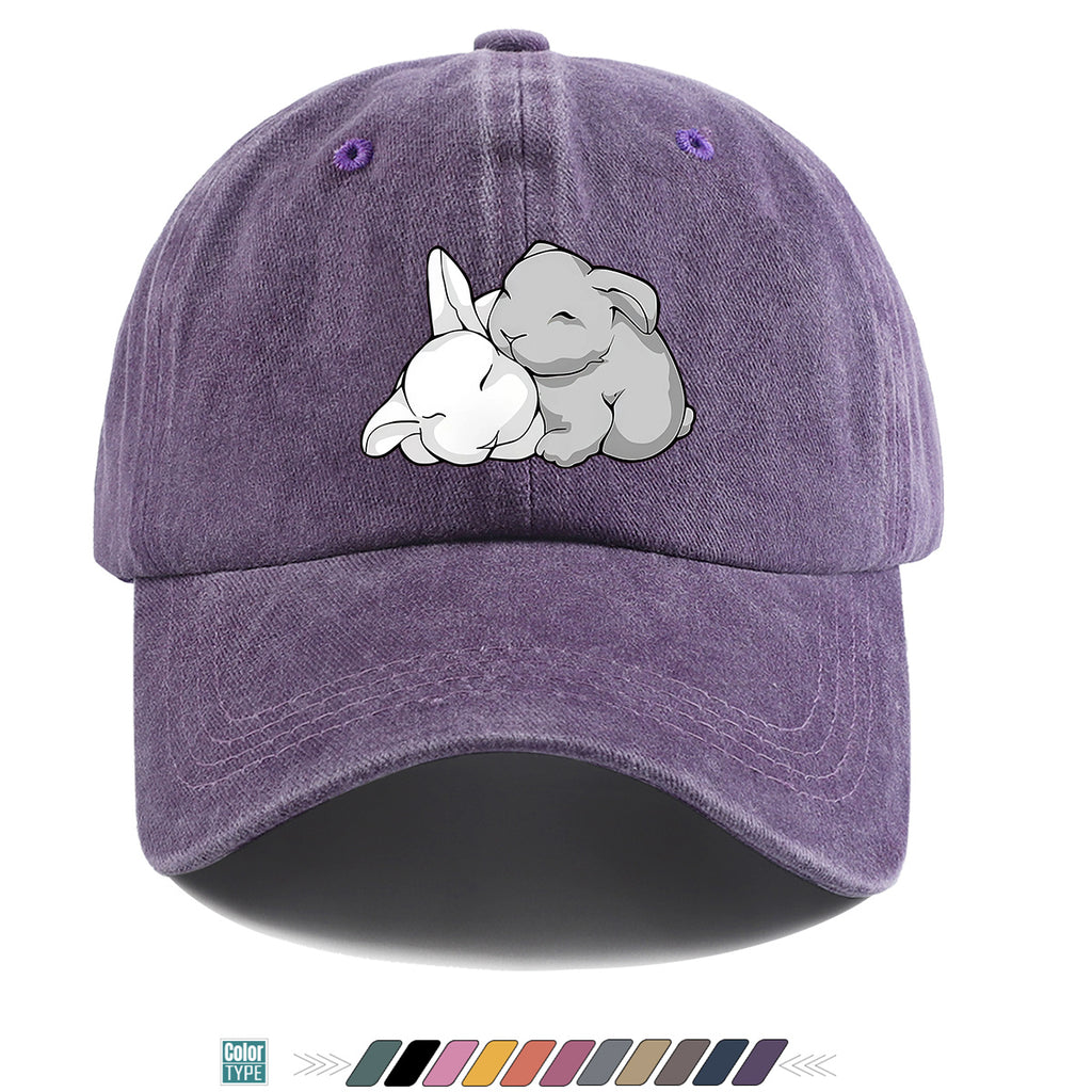 1pc Cuddling Cartoon Rabbits Print Baseball Cap, Soft and Adorable Animal Pattern Hat, Comfortable and Breathable Sun Hat, Stylish Simple  Hat, Unisex Adjustable Baseball Cap, Daily Casual Hat, Couple's Date Hat, Suitable for Daily Outings