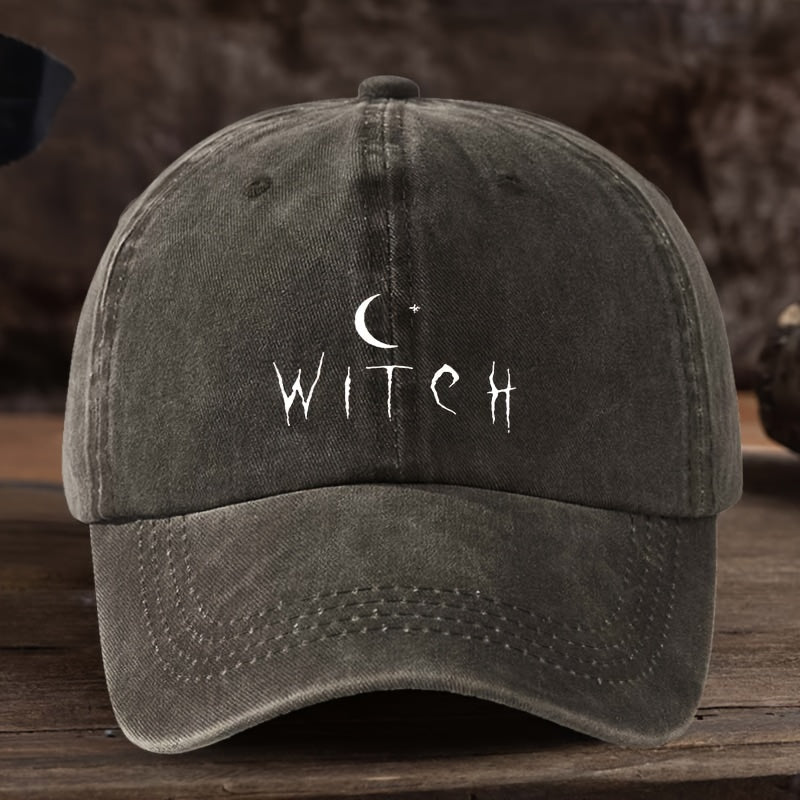 Men's Gothic Bat & Witch Lettering Print Baseball Cap - Adjustable Snapback Hat Suitable for Themed Events, Casual Wear & Seasonal Fashion - Breathable Textile Fabric, Machine Washable (Black) - Comfortable Fit for Halloween Parties & Everyday Use