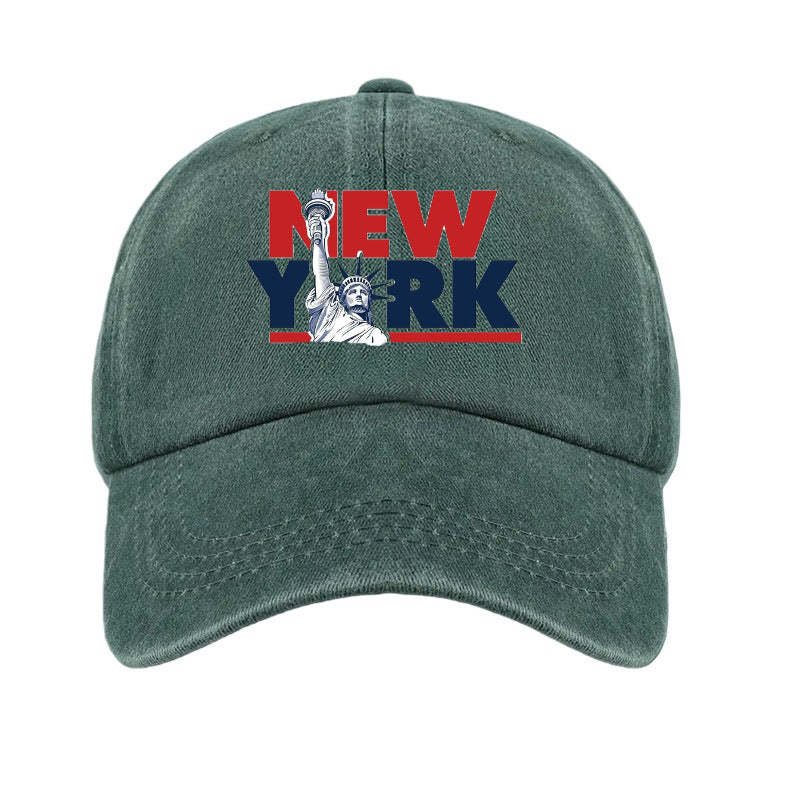 1 Washed Distressed Printed Baseball Cap for Adults, Versatile Vintage New York Statue of Liberty Print Washed Distressed Soft Top Sun Baseball Cap, Unisex