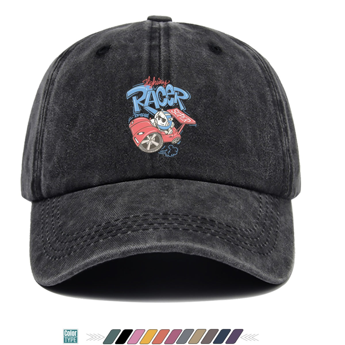 1pc "Highway Racer" Fun Cartoon Print Baseball Cap Panda Racer Pattern Sun Hat Fashion Trendy Duck Tongue Hat Unisex Adjustable Street Casual Hat Outdoor Sports Sun Hat Suitable for Daily Travel, Parties, Cycling
