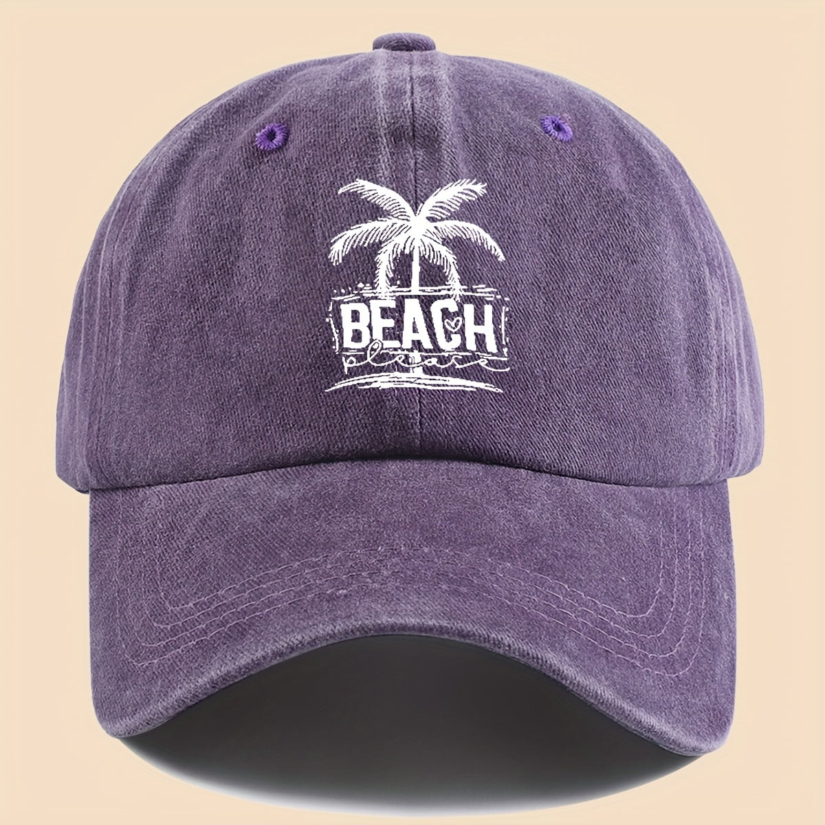 1pc Cool & Breezy Unisex Washed Baseball Cap | Tropical Palm Tree and Beach Print, Adjustable for Couples, Perfect for Surfing, Cycling, Hiking, and Parties - Polyester, Hand Wash Only